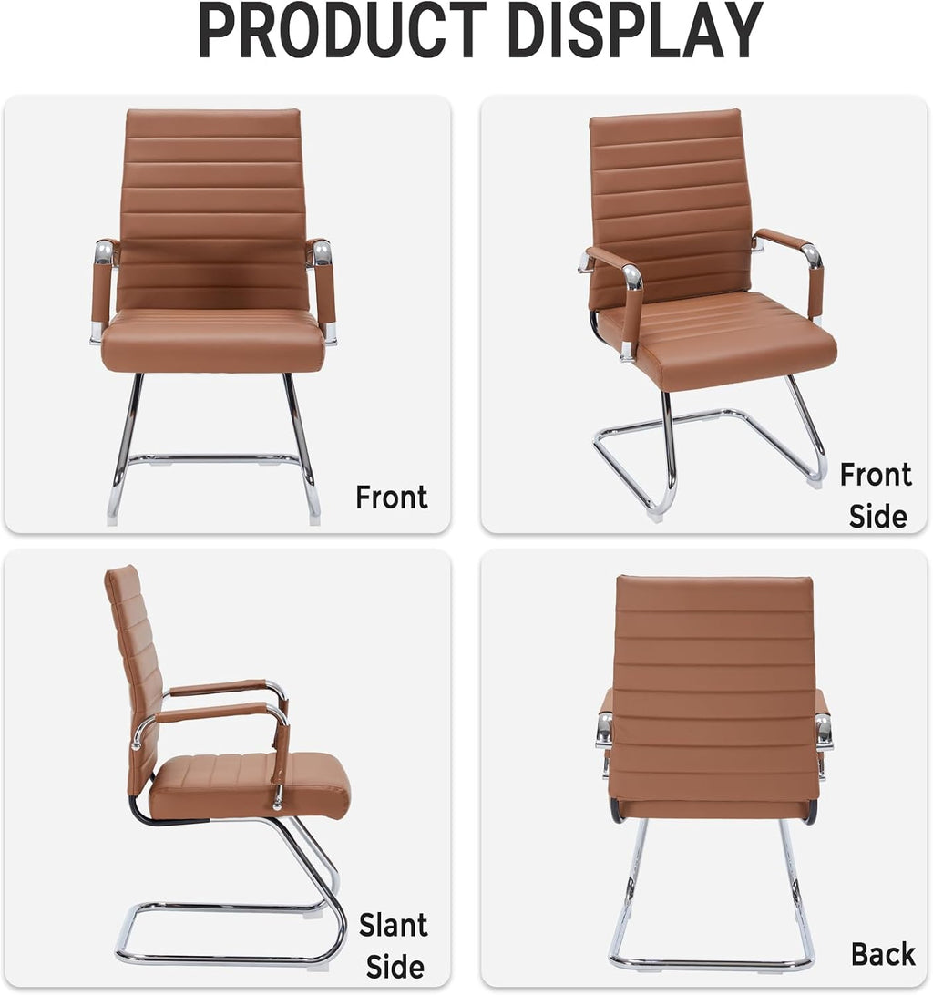Sidnali Waiting Room Chairs, Office Guest Chair with Sled Base Mid Back for Reception Conference Room, Brown Set of 2