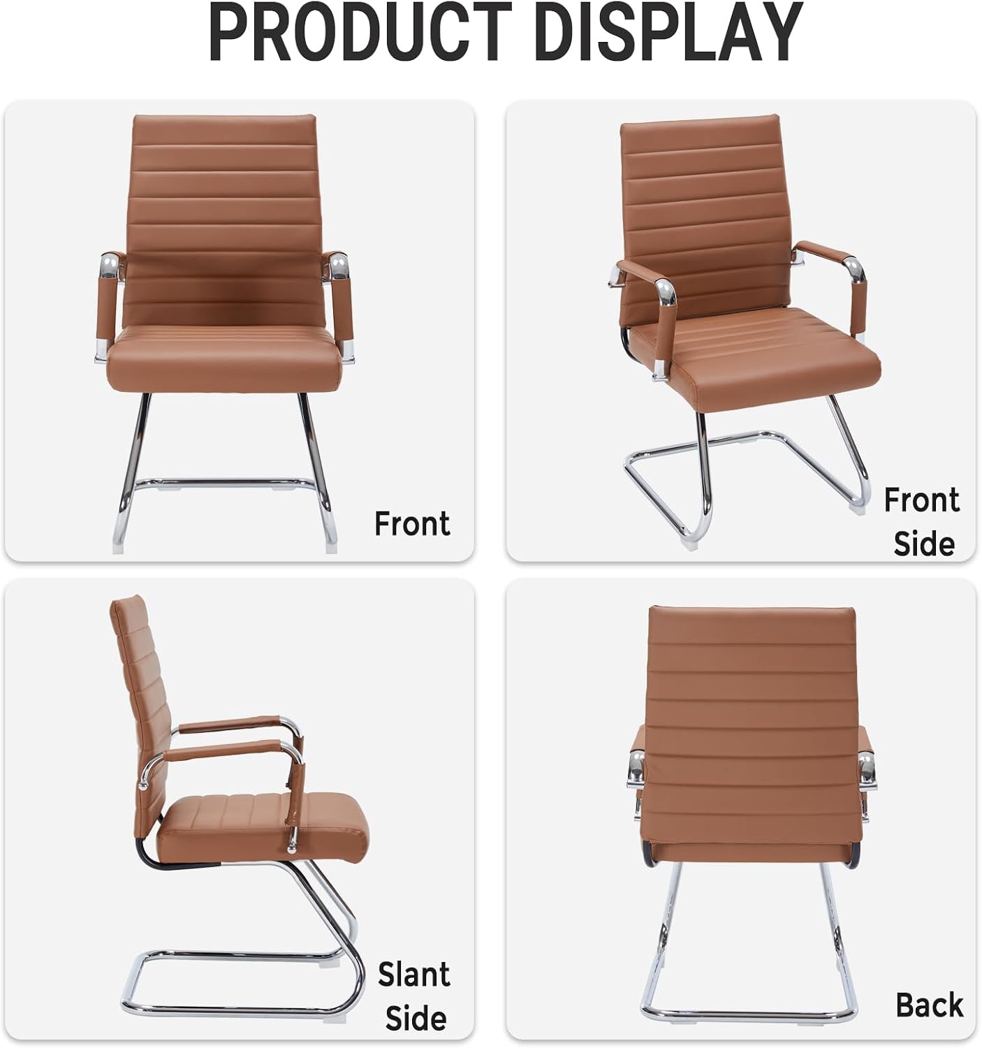 Sidnali Waiting Room Chairs, Office Guest Chair with Sled Base Mid Back for Reception Conference Room, Brown Set of 2