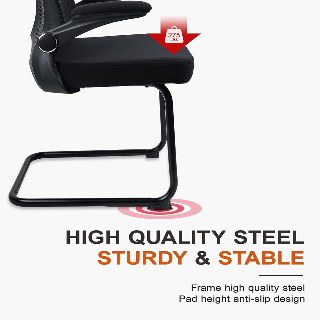 CLATINA Office Chair No Wheels, Stationary Sled Base Reception Guest Chair with Flip Up Arms and Lumbar Support Desk Chair for Home Waiting Room Conference Lobby Kids Student Elderly(1PACK)