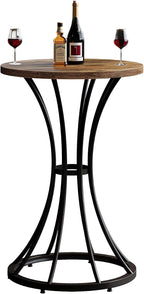 Tribesigns 37.4" H Bar Table, Round Bar Table with Curved Metal Base, Bar Height Table for Small Spaces, Living Room, Kitchen, or Apartments (Brown & Black) (1)