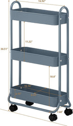 SunnyPoint Slim Rolling Storage Cart, 3 Tier Bathroom Storage Organizer Bathroom, Laundry Utility Cart (Blue)