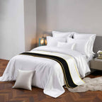 Modern Black Gold Bed Runners for Queen Size Beds, Decorative Bed Throws for Foot of Beds, Luxury Bedding Protector Slipcover Minimalist Geometric Yellow Striped Hotel Bedrunners & Scarves, 94"x20"
