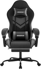 Gaming Chair with Footrest & Lumbar Support, PU Leather High Back Ergonomic Height Adjustable Swivel Office Desk Chair for Adults Gaming, Working, Black Grey