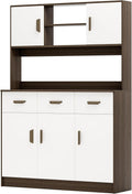 Kitchen Pantry Storage Cabinet, Hutch Cabinet with Buffet Cupboard, Utility Pantry with Microwave Stand, Household Wall Tall Sideboard with 3 Drawers, 5 Doors Open Shelves for Kitchen, Dinin