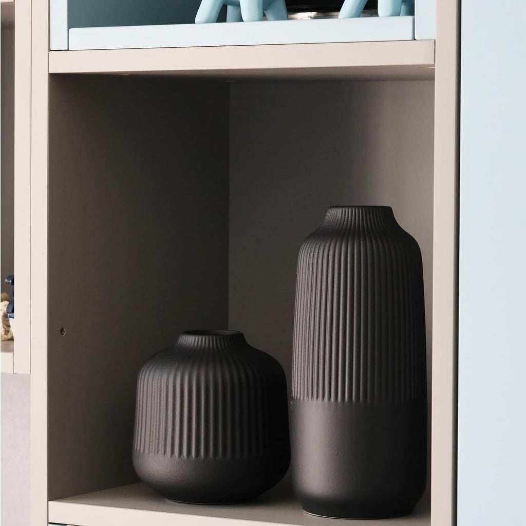 Black Ceramic Vase for Flowers, 6 Inch Flower Vases Home Decor, Black Boho Vases for Pampas Grass, Vase for Centerpieces Living Room Table Entryway Shelf