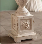 Vintage Round Side Table with Carved Pedestal, Rustic Accent End Table for Living Room, Balcony or Entryway Decor