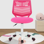FurnitureR Desk Chair Armless Cute Home Office Desk Chair for Kids, Swivel Computer Task Chair Study Chair with Mesh Padded Cushion and Rolling Wheels for Child, Pink