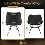 Camptime Portable Camping Chair Plus, Larger & Roomier, Compact and Lightweight, Folding Chair for Backpacking & Hiking, 330Lbs Capacity, Black