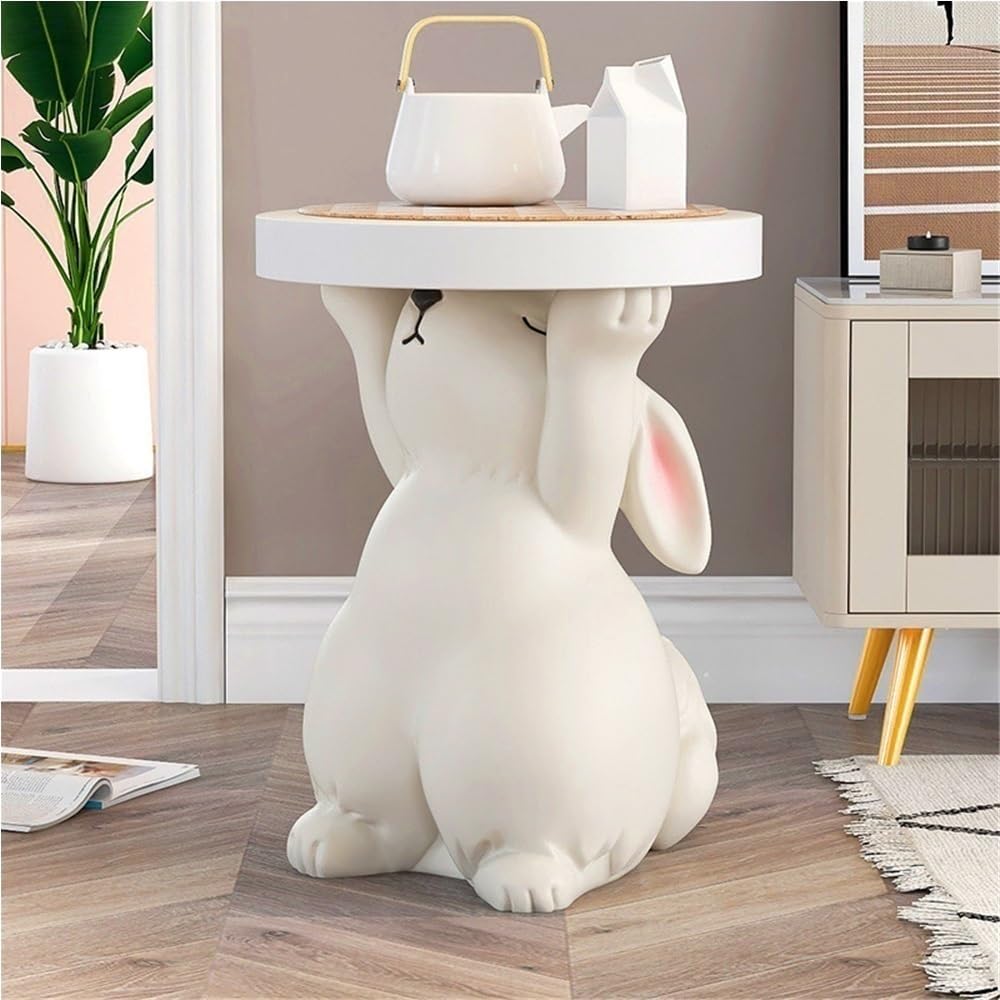Side Table for Couch, Cute Style Rabbit Shape End Table, Living Room Decor with Resin Materials, Simple Modern Side Table, Creative Animal Entryway Table for Reception(White)