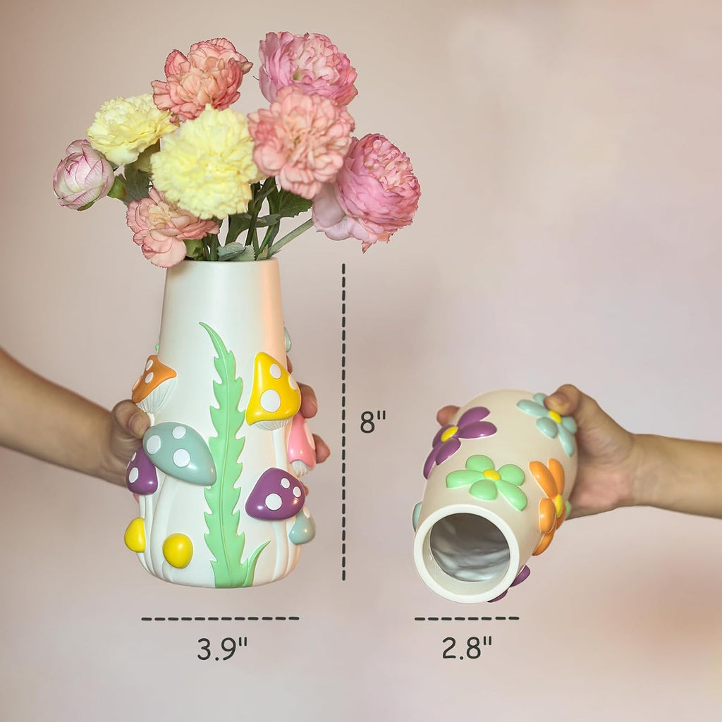 GUGUGO Pastel Mushrooms Vase for Flower, 8-Inch-Tall Rainbow Funky Mushroom Decor, Eclectic Vases for Flowers, Unique Colorful Decorative Vase, Cute Room Decor Aesthetic
