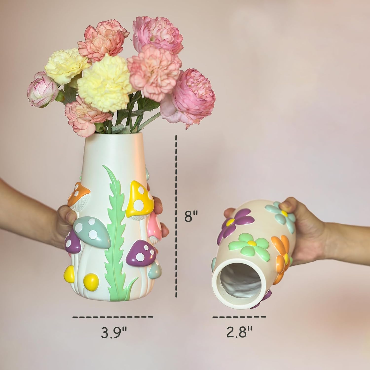 GUGUGO Pastel Mushrooms Vase for Flower, 8-Inch-Tall Rainbow Funky Mushroom Decor, Eclectic Vases for Flowers, Unique Colorful Decorative Vase, Cute Room Decor Aesthetic