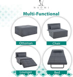 Naomi Home 4-in-1 Folding Chair Bed, Space-Saving Convertible Sleeper Sofa for Apartments & Guest Rooms, Adjustable Backrest, Linen Fabric, Includes Support Pillow in Gray