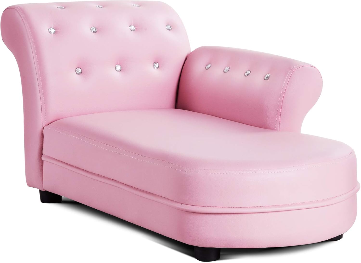 GLACER Kids Sofa, Pink Toddler Couch Princess Sofa with PVC Leather and Embedded Crystal, Upholstered Children Chaise Lounge, Baby Sofa Chair Children Armchair for Girls