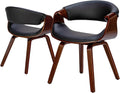 Fohfurniture Set of 2 Elegant Wide Bentwood Dining Chairs for Home Office, Upholstery Modern PU Leather Kitchen Chairs for Living Room, Study, and Dining Room (Set of 2, Black)