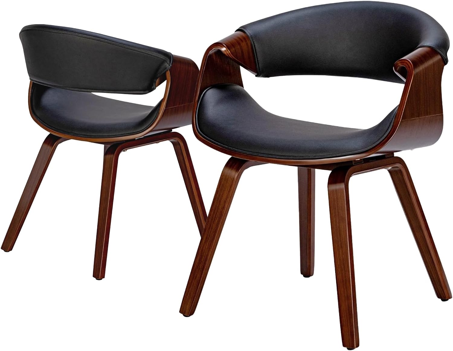 Fohfurniture Set of 2 Elegant Wide Bentwood Dining Chairs for Home Office, Upholstery Modern PU Leather Kitchen Chairs for Living Room, Study, and Dining Room (Set of 2, Black)