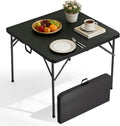 34" Square Plastic Folding Card Table - Portable Outdoor Dining Table with Collapsible Legs & Carrying Handle, Heavy Duty Plastic Table for Camping, Picnic, Office & Home(Black)