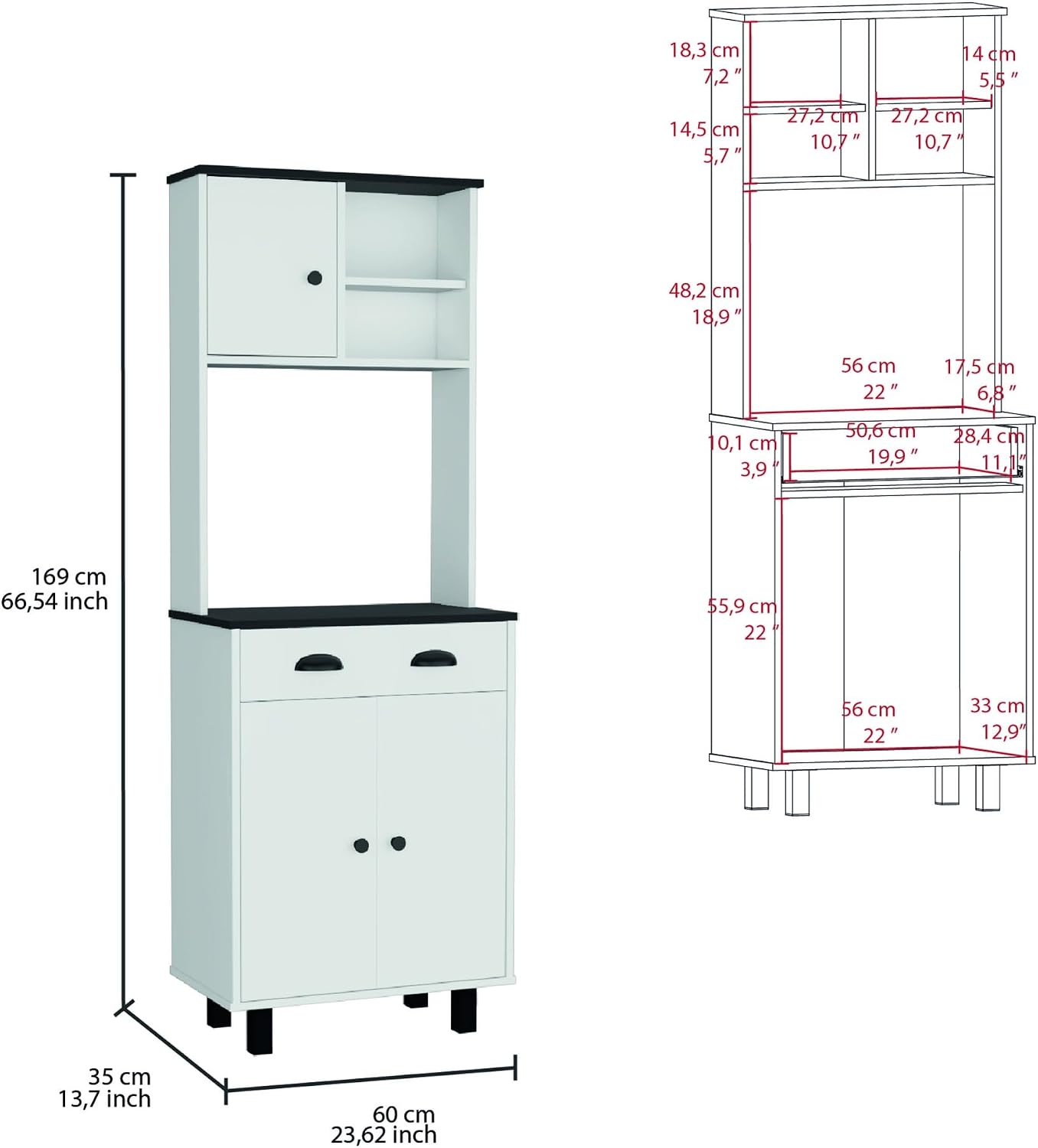 Pantry Sideboard Kitchen Cupboard with 2 Cabinets, 2 Open Shelves and Drawer, for Dining Room,for Kitchen Home