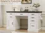 Jocoevol Farmhouse 57" Executive Desk with 7 Drawers, Home Office Desk with File Cabinet Storage, Computer Desk with Charging Station and Headphone Hook for Work, Study, Writing, White