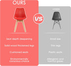 LSSBOUGHT Mid Century Modern Dining Chairs,Shell Lounge Plastic Side Chair with Soft Padded and Wooden Legs for Dining Room Living Room Bedroom Kitchen Set of 2 (red)