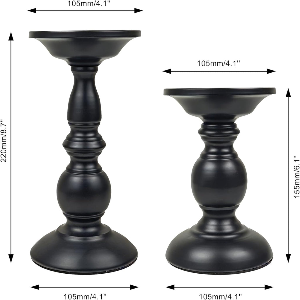 Earl Diamond Matte Black Pillar Candle Holders Set of 2, Vintage Iron Candle Holder for Table Centerpiece, Fireplace Decor, Dining and Living Room Decoration, Applicable to Pillar Candles