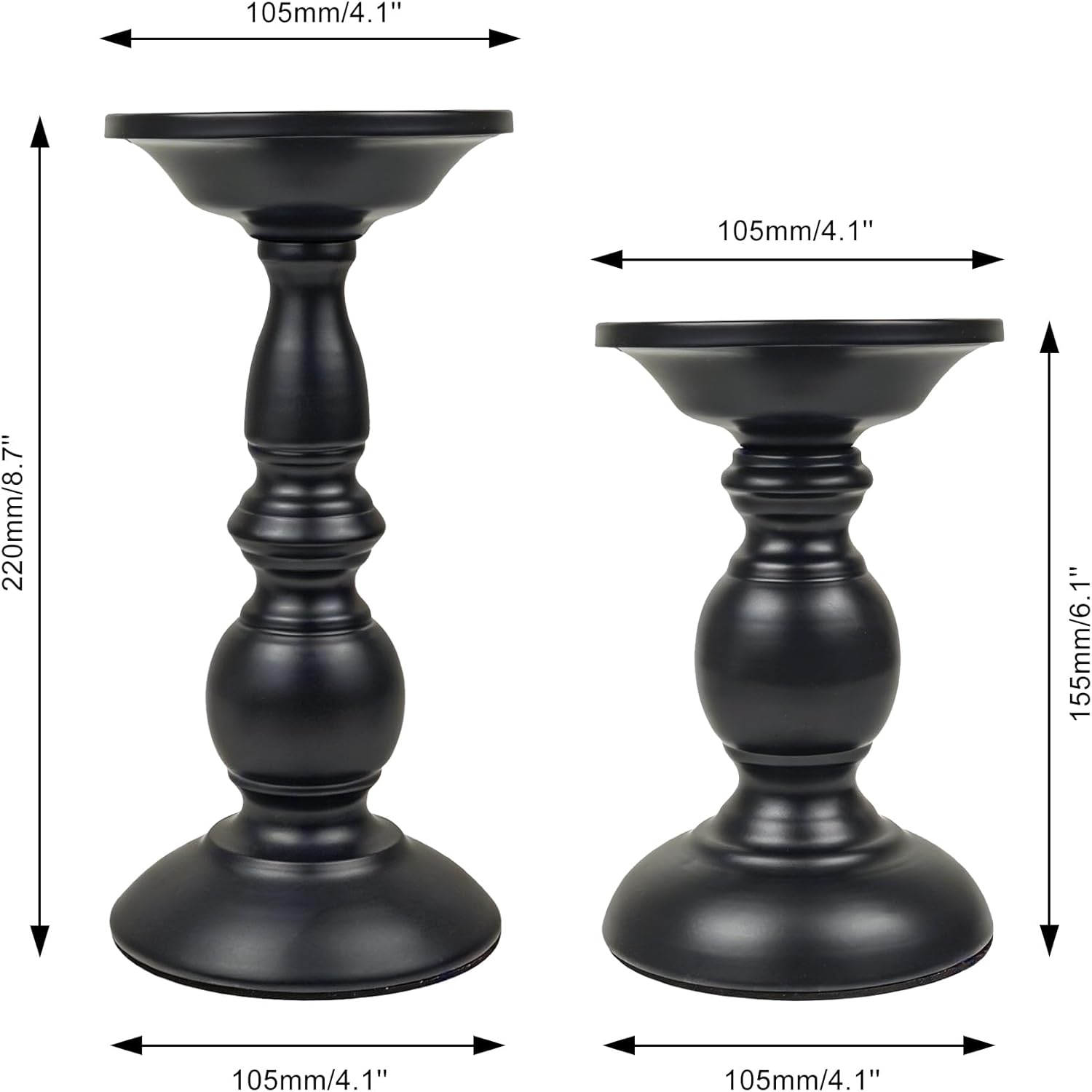 Earl Diamond Matte Black Pillar Candle Holders Set of 2, Vintage Iron Candle Holder for Table Centerpiece, Fireplace Decor, Dining and Living Room Decoration, Applicable to Pillar Candles