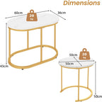 CASART Set of 2 Nesting Tables, Faux Marble Stacking Sofa Side Tables 2PCS Round Coffee Table, Wooden Top & Steel Frame, Space Saving Accent Tea Tables for Living Room Bedroom Office (Marble+Golden)
