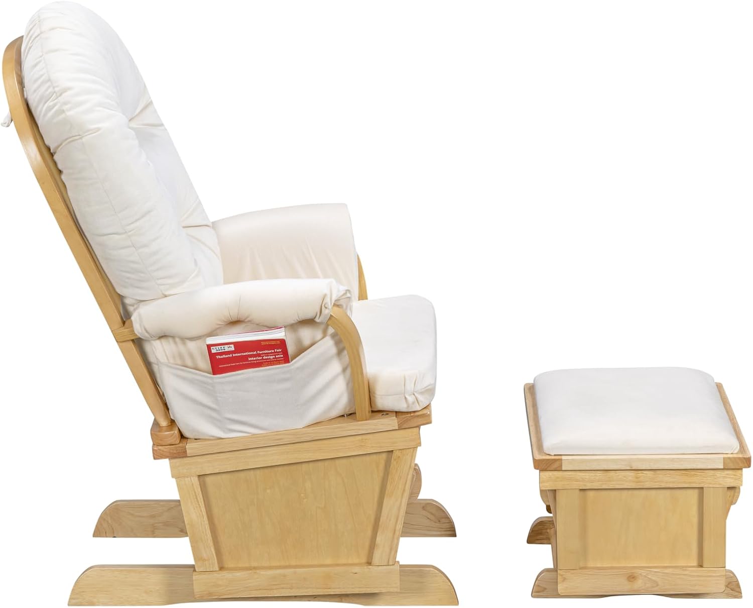Suite Bebe Madison Nursery Rocking Chair with Ottoman, Wooden Glider for Baby Nursing, Smooth Gliding Rocker, Natural Wood and Beige Fabric