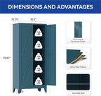 COFaR 71'' Tall Metal Storage Cabinet, Farmhouse Kitchen Pantry Cabinet with Doors and 4 Adjustable Shelves, Metal Pantry Storage Cabinets for Kitchen, Laundry, Peacock Blue 5-Tier