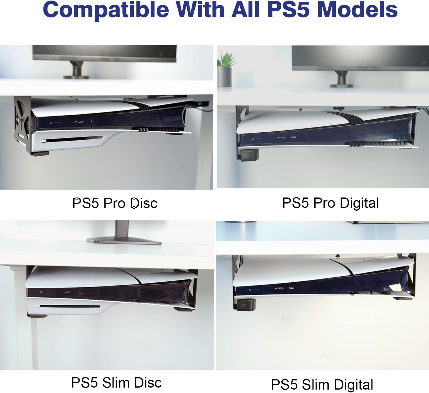 Monzlteck Under Desk Holder for PS5/PS5 Slim/Pro,Stealth Mount Compaitble with PlayStation 5 Disc & Digital Edition Console,Space Saving,DP-05