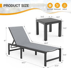 UDPATIO 3 Pieces Pool Lounge Chair Outdoor Chaise Chairs w/Table Adjustable 5-Position Recliner Poolside Sunloungers Lay Flat Sunbathing Chaise with Backrest for Patio,Beach,Yard