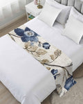 Bed Runner for King Size Bed, Blue Gray Spring Floral Decorative Bed Scarf Throws for Foot of Bed, Vintage Botanical Luxury Bedding Slipcover Bed Runners for Hotel/Home, 94 x 20 Inch