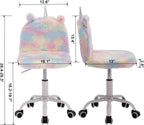 Cute Fuzzy Kids Chair Funny Rolling Study Desk Chair Colorful Girls Vanity Swivel Chair with White Foot