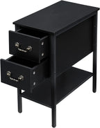VECELO End Tables,Narrow Nightstand with Drawers and Storage Shelf,Modern Night Stand for Small Spaces, Living Room,Bedroom，Black
