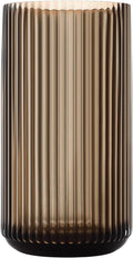 Large Cylinder Ribbed Brown Glass Flower Vase for Farmhouse Dining Table Centerpieces Decor