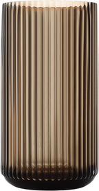 Large Cylinder Ribbed Brown Glass Flower Vase for Farmhouse Dining Table Centerpieces Decor
