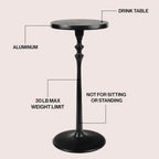 Eyely DNE4000B Lee 19.5" Art Deco Classic Pedestal Round Metal Drink Table and Decorative End Table for Living Room, Bedroom, Black