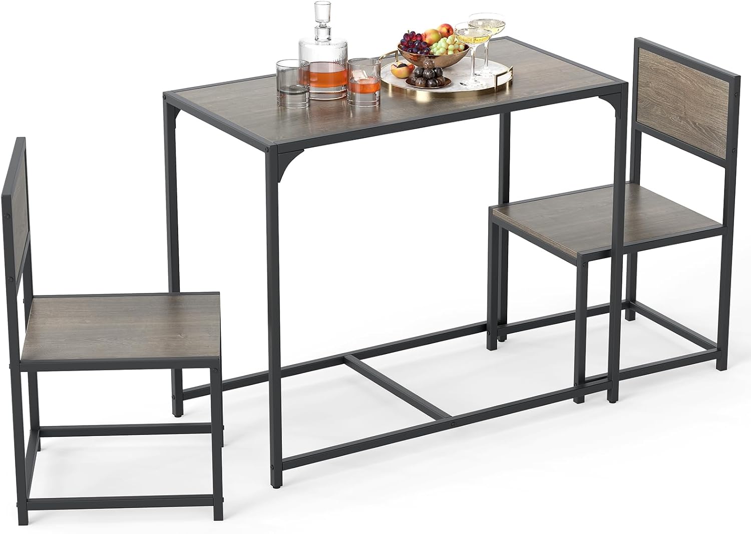 Giantex 3-Piece Dining Table Set for 2, Small Industrial Kitchen Table with 2 Chairs, Metal Frame, Space Saving Dinette Set for Breakfast Nook Dinner Small Space Apartment Living Room, Grey Oak