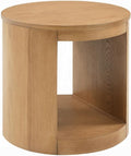 Benzara Sery Side End Table, 22 Inch Round Top with Open Lower Shelf, Oak Brown