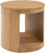 Benzara Sery Side End Table, 22 Inch Round Top with Open Lower Shelf, Oak Brown