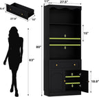 Cyclysio 80" Tall Pantry Cabinet with 3-Tier Open Shelves, Black Kitchen Pantry Storage Cabinet with Drawer, Kitchen Organizer with Built-in Baseboard Notch for Kitchen, Living Room, Bathroom