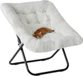 DUMOS Saucer Chair, Cozy Faux Fur Folding Chair with Sturdy Black Metal Frame, Soft Plush Padded Square Lounge for Bedroom Living Room Dorm, Anti-Slip Portable Accent, White