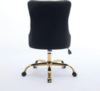 Modern Velvet Office Chair with Tufted Button Design, Adjustable Swivel Desk Chair with Golden Metal Base for Home and Office,Black