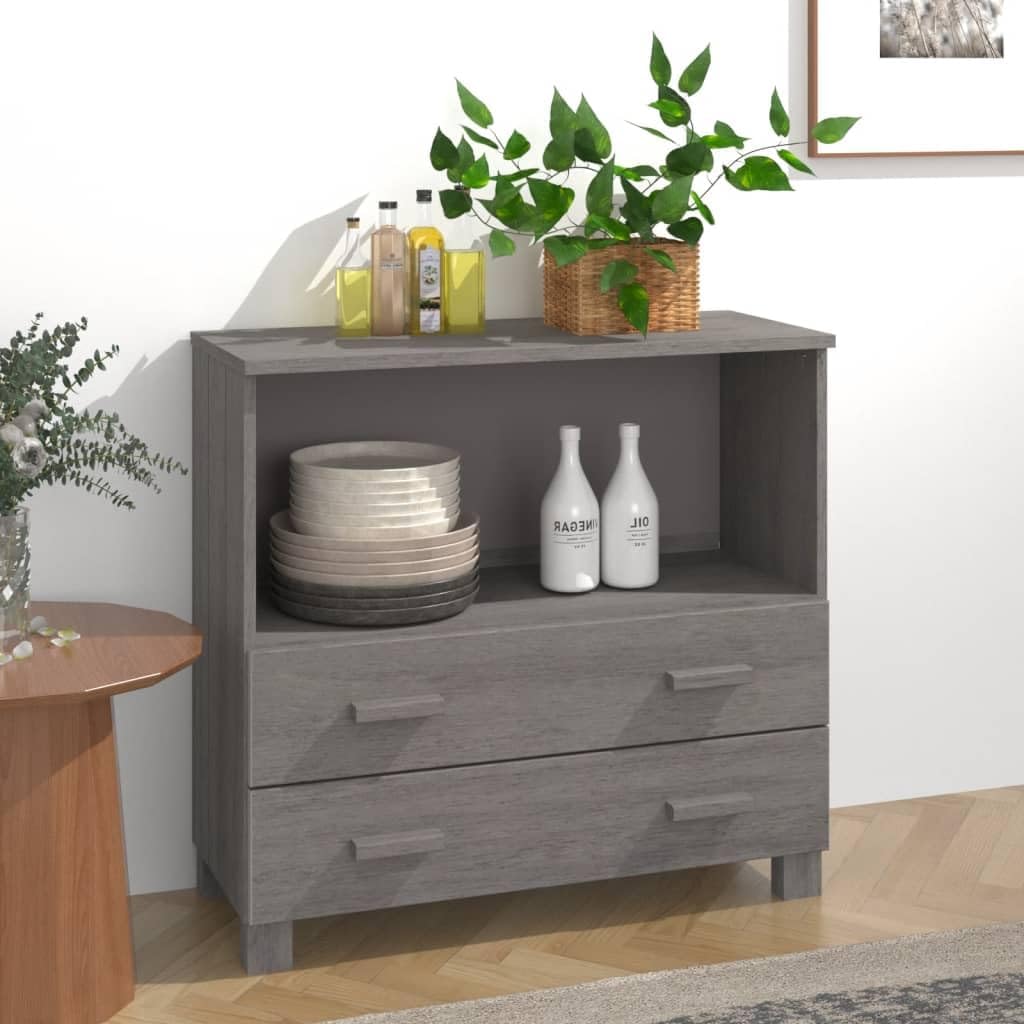 Light Grey Sideboard with Solid Pine Wood and MDF Construction, Modern Storage Cabinet for Living Room or Dining Room, 4-Drawer Furniture Piece with Smooth Finish and Durable