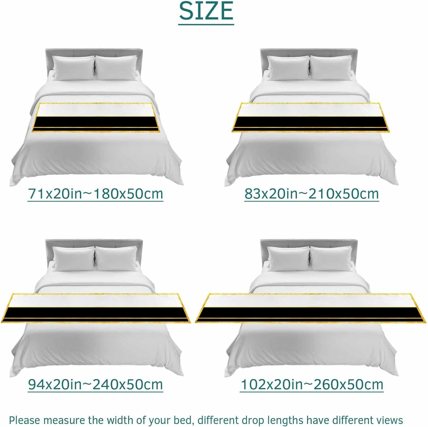 Modern Black Gold Bed Runners for Queen Size Beds, Decorative Bed Throws for Foot of Beds, Luxury Bedding Protector Slipcover Minimalist Geometric Yellow Striped Hotel Bedrunners & Scarves, 94"x20"