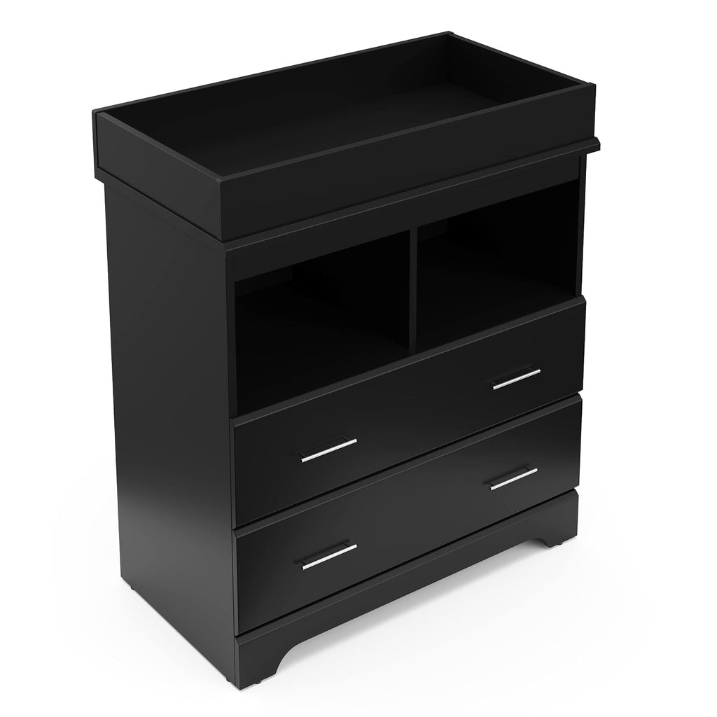Storkcraft Brookside 2 Drawer Changing Table Dresser, Black | GREENGUARD Gold Certified Baby Dresser with Removable Changing Table Topper, Includes Interlocking Drawer System