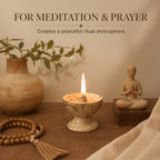 Handmade Ceramic Oil Lamp – Refillable Butter/Ghee Diya with Cotton Wick for Meditation Altar & Calm Home Decor (Wheat)