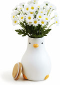 PURROOM Cute Duck 8" Vase, 58 oz Storage Canisters Jar with Wooden Lid for Kitchen Counter Decor, White Ceramic Modern Flower Vase for Home Office Shelf Decoration.