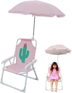 Kids Beach Chair with Umbrella, Foldable & Detachable Portable Oxford Cloth Cute Kids Beach Chair with Canopy for Outdoor Summer, Cactus