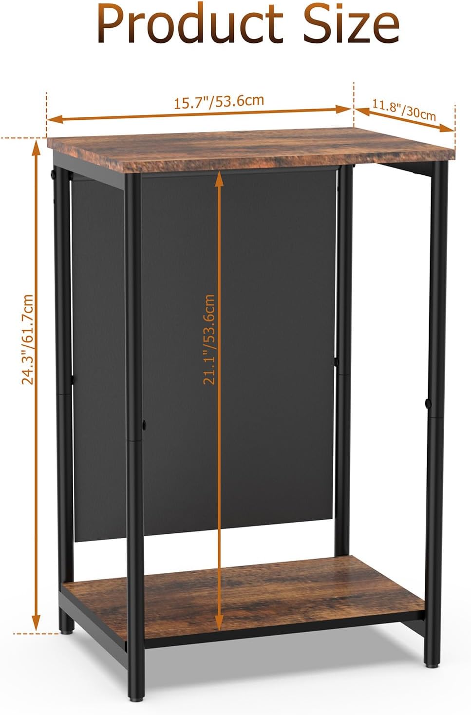 Small Narrow Side Table,Slim End Table with Storage Pockets for Small Spaces,Living Room,Bedroom,Sofa Couch,Office,Skinny Nightstands with 2 Tiers Open Storage,Rustic Brown