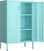 IRONFFICE Metal Accent Cabinet, Steel Cabinet Organizers and Storage, Metal Cabinet with Adjustable Shelves, 2 Doors Storage Cabinet for Hallway, Office, Blue